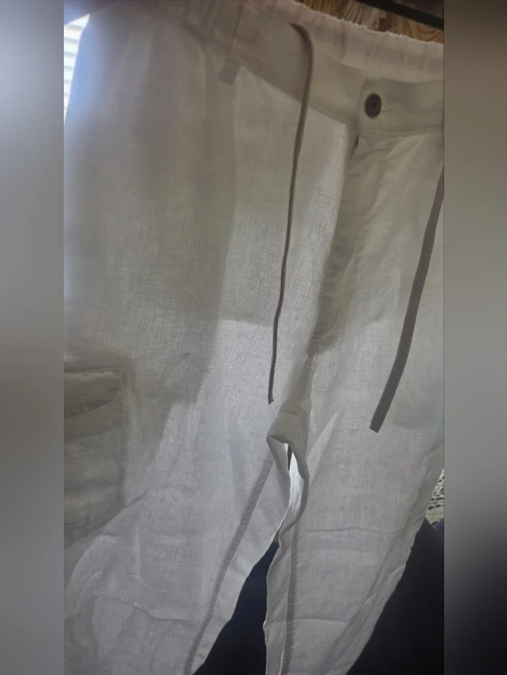 Caribbean Cargo Pants Mens 34X34 White 100% Linen Straight Leg Utility Gorpcore
